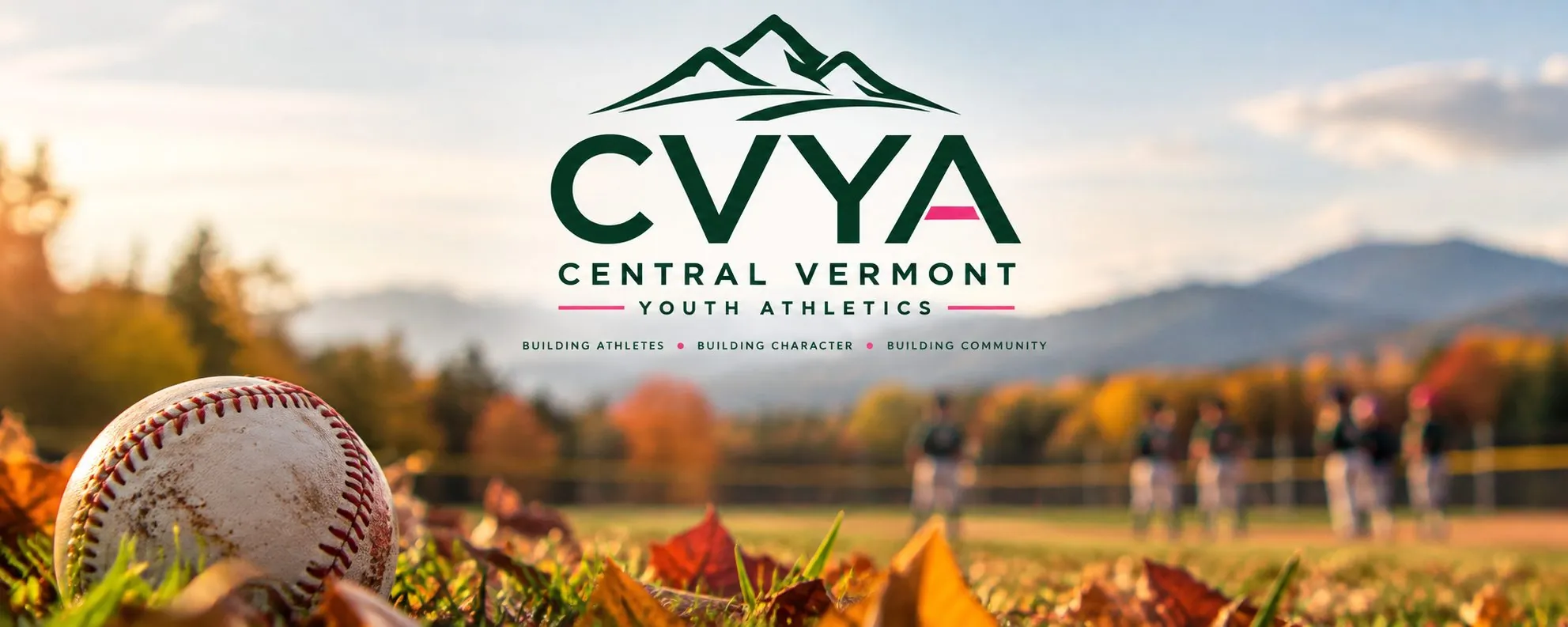 CVYA logo over a fall baseball field with mountains behind